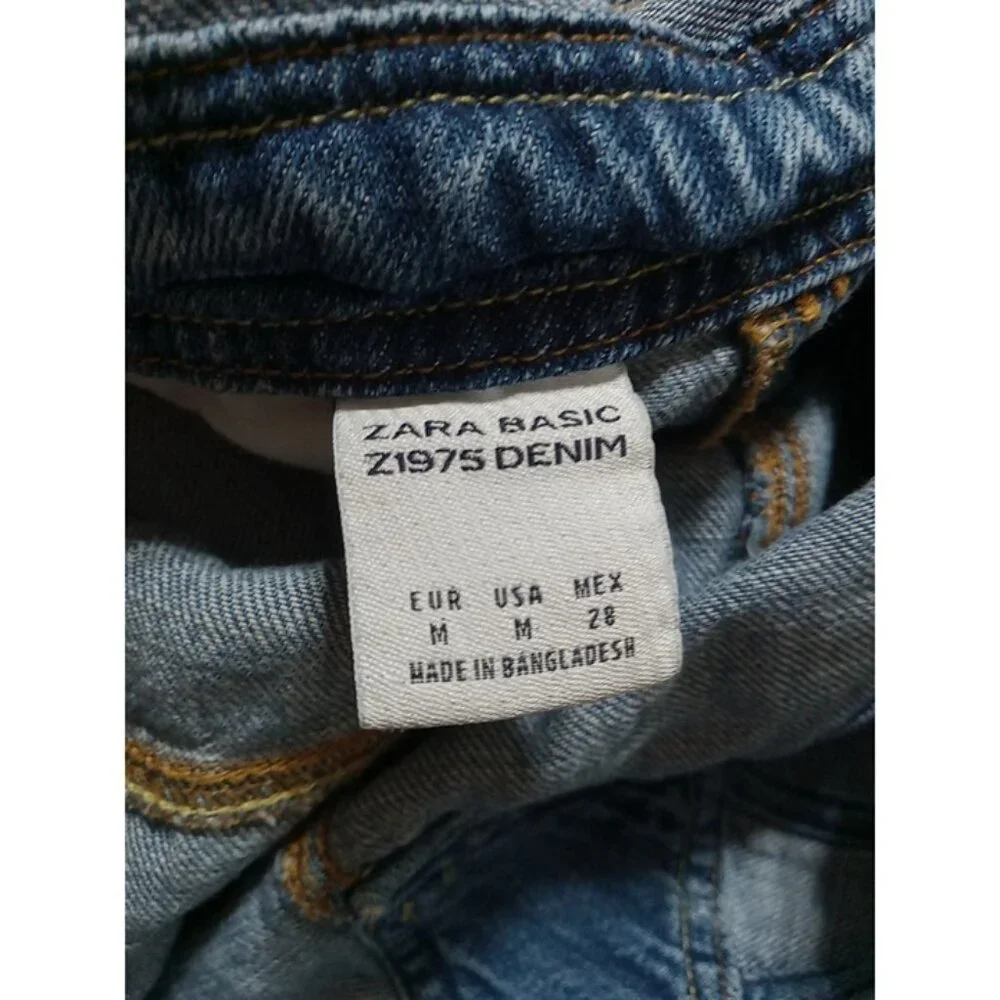 ZARA OVERALLS Jeans Womens Shortalls MEDIUM Preowned Denim Distressed Holes - Picture 8 of 9